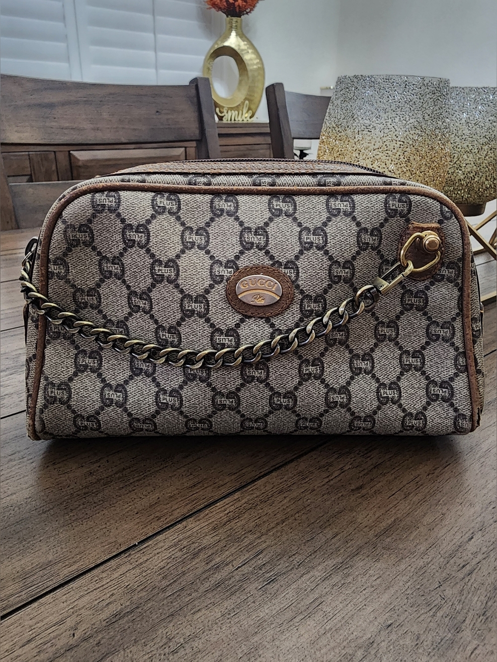 Gucci Brown Monogram Coated Canvas Chain Shoulder Bag
